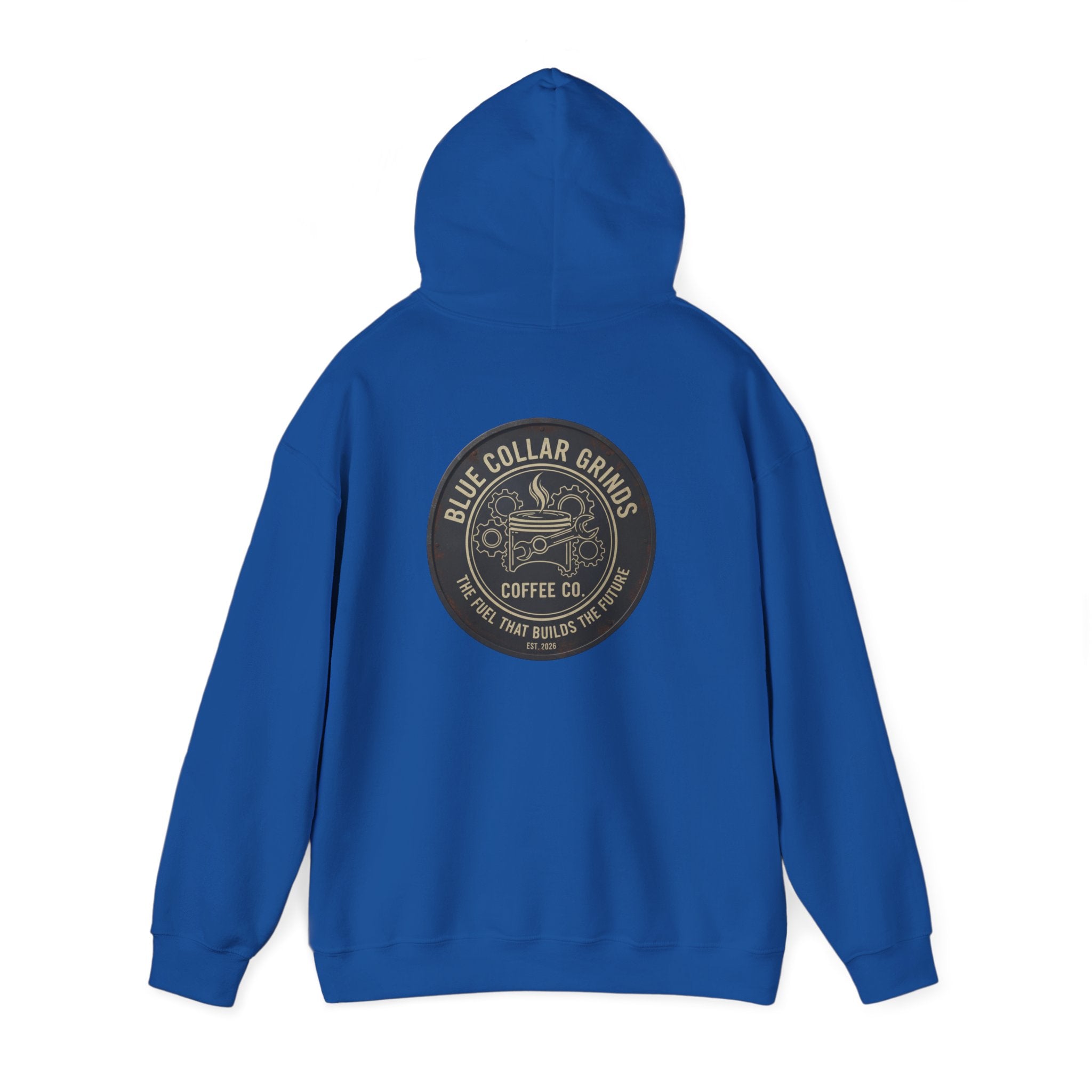 Blue Collar Grinds Coffee Co. Hoodie — Retro Logo Pullover