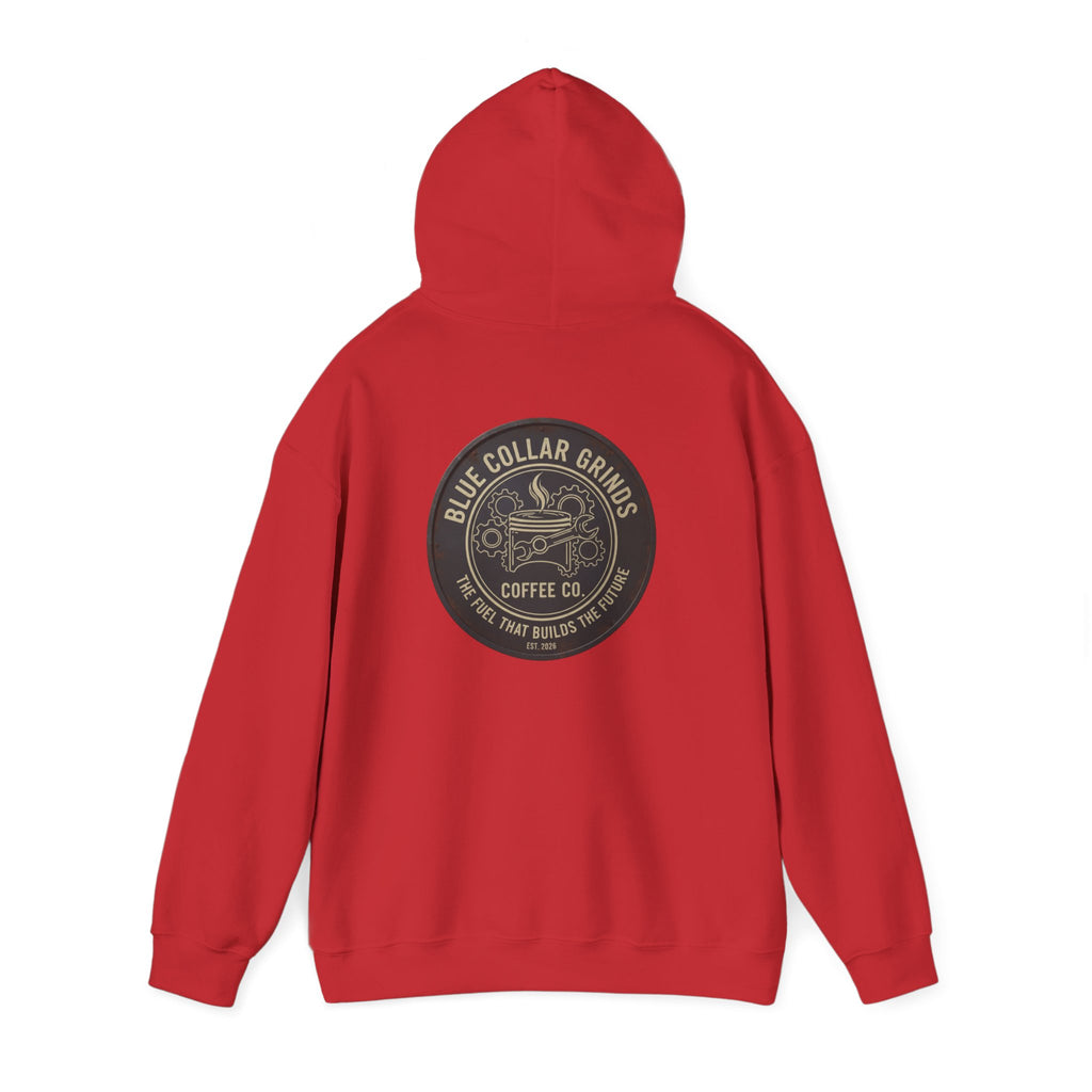 Blue Collar Grinds Coffee Co. Hoodie — Retro Logo Pullover
