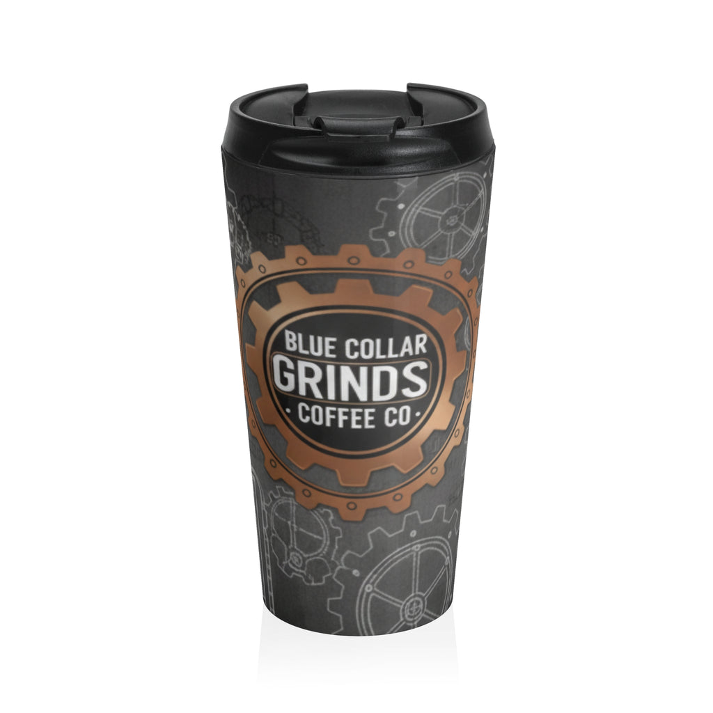 Blue Collar Grinds Coffee Co. Stainless Steel Travel Mug — Industrial Gear Design