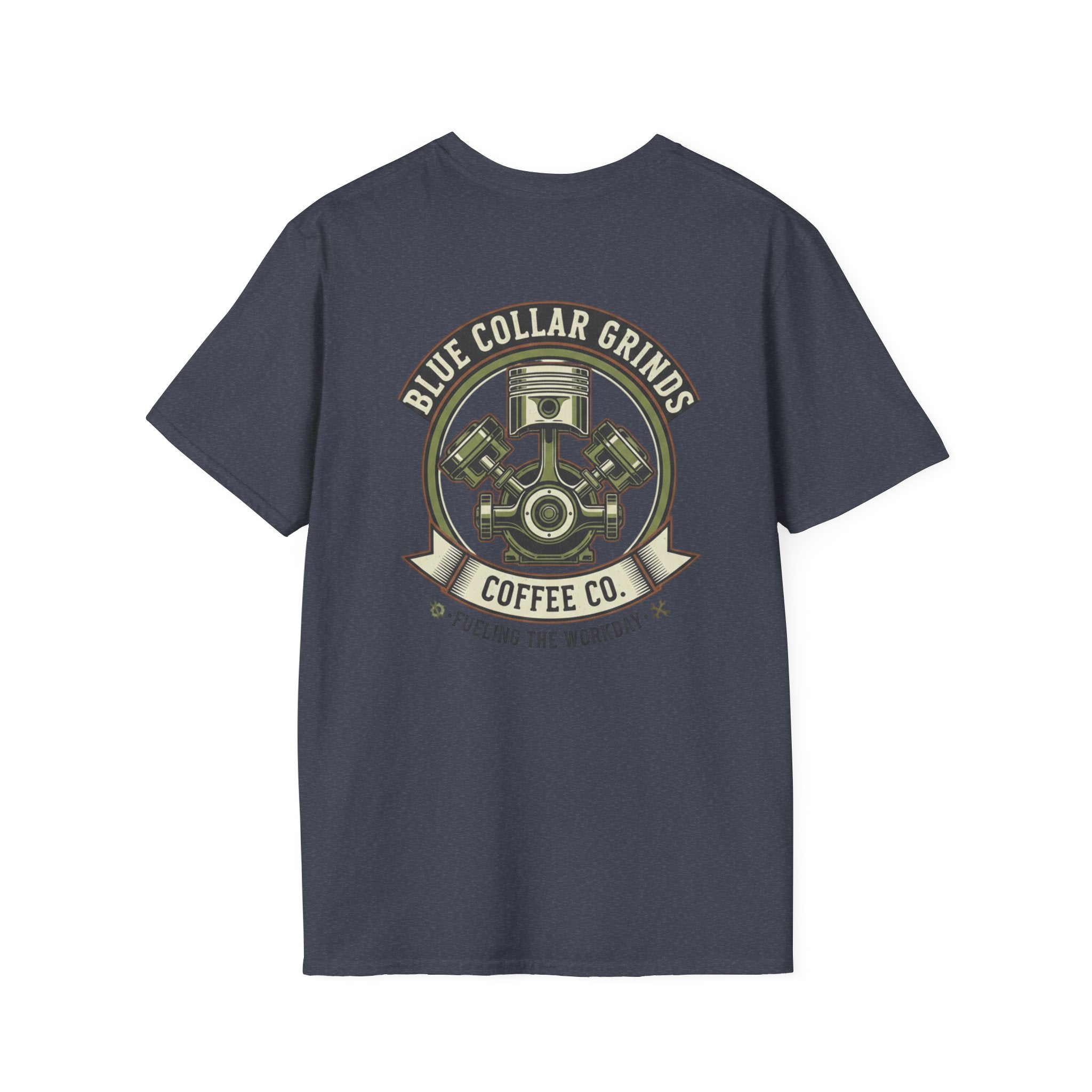 Blue Collar Grinds Coffee Co. T-Shirt — 'Fueling the Workday' Vintage Mechanic Logo