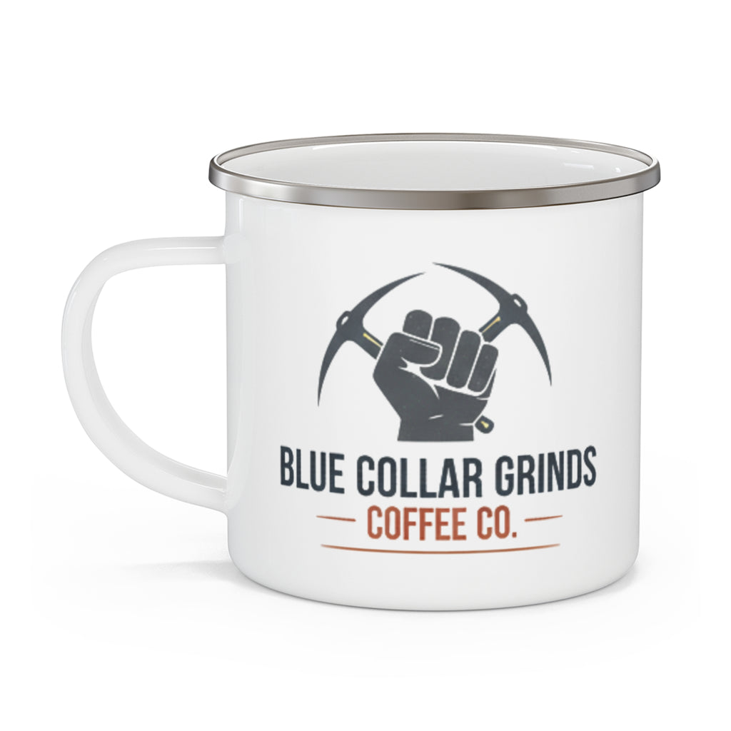 Blue Collar Grinds Coffee Co. Enamel Camping Mug — Outdoor Coffee Cup