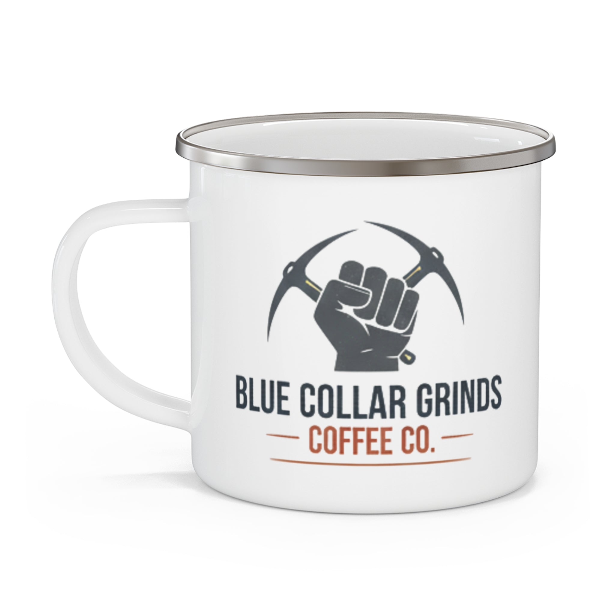 Blue Collar Grinds Coffee Co. Enamel Camping Mug — Outdoor Coffee Cup