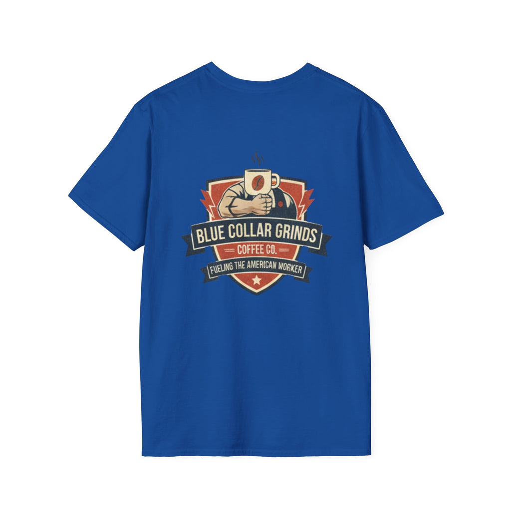 Blue Collar Grinds Coffee Co. T-Shirt — Vintage Worker's Coffee Graphic Tee