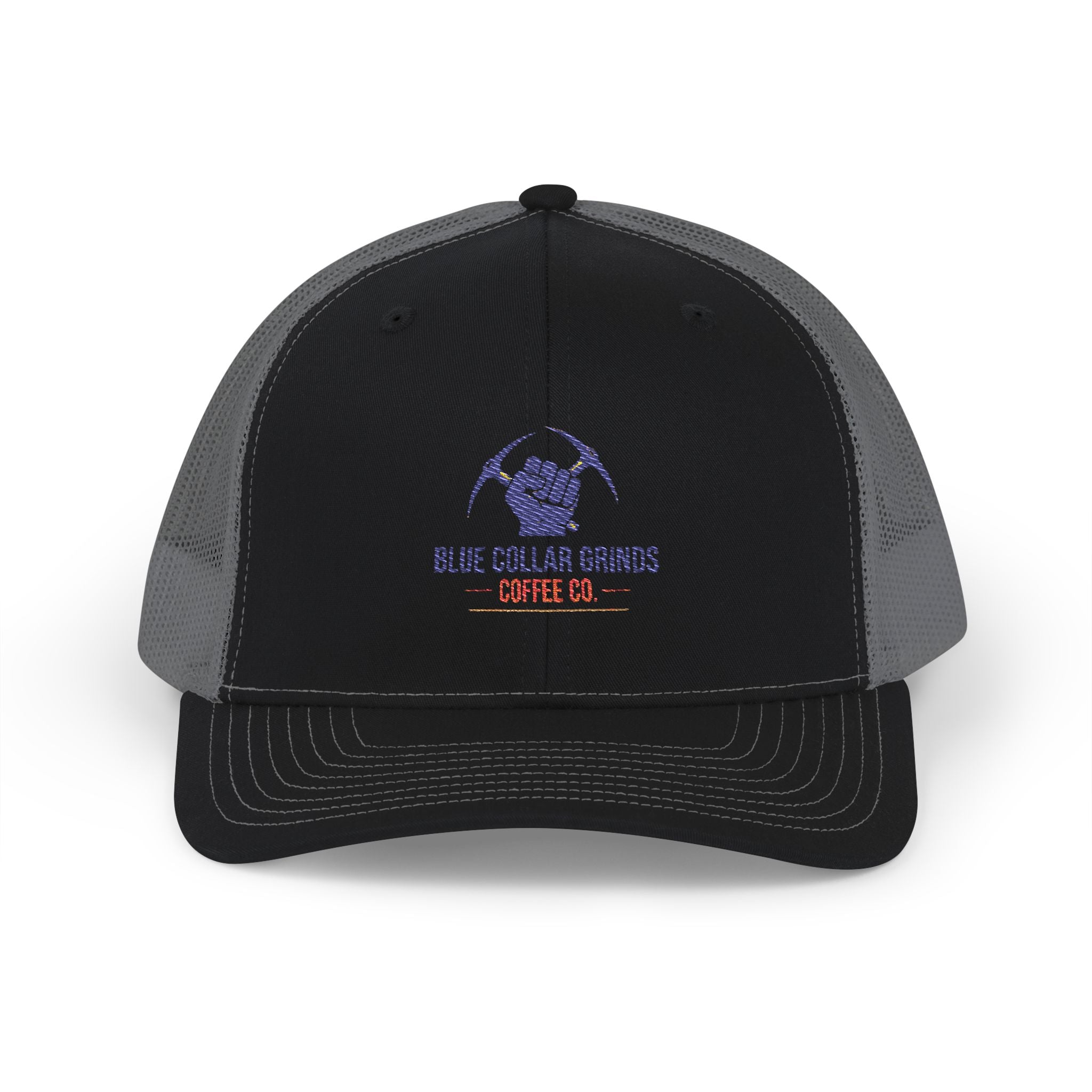 Blue Collar Grinds Coffee Co. Embroidered Trucker Cap — Workwear Snapback