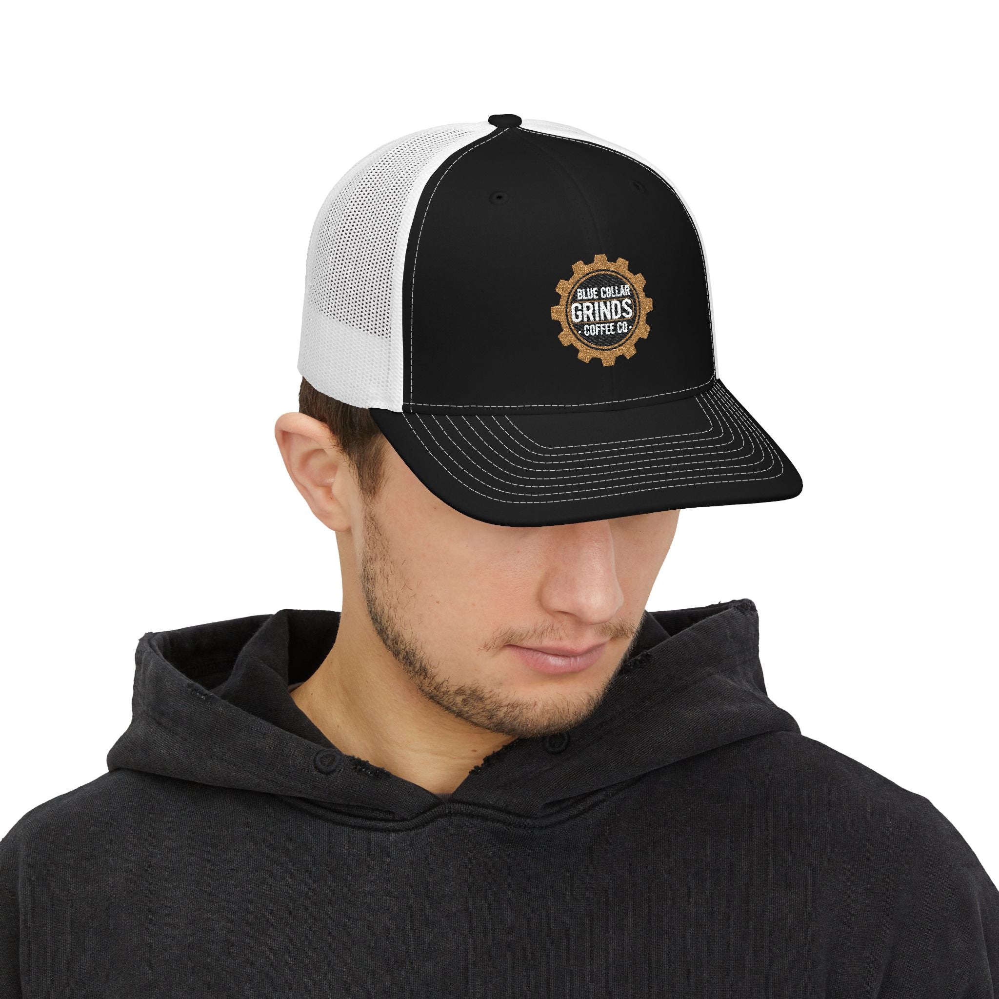 Blue Collar Grinds Coffee Co. Embroidered Trucker Cap — Gear Patch