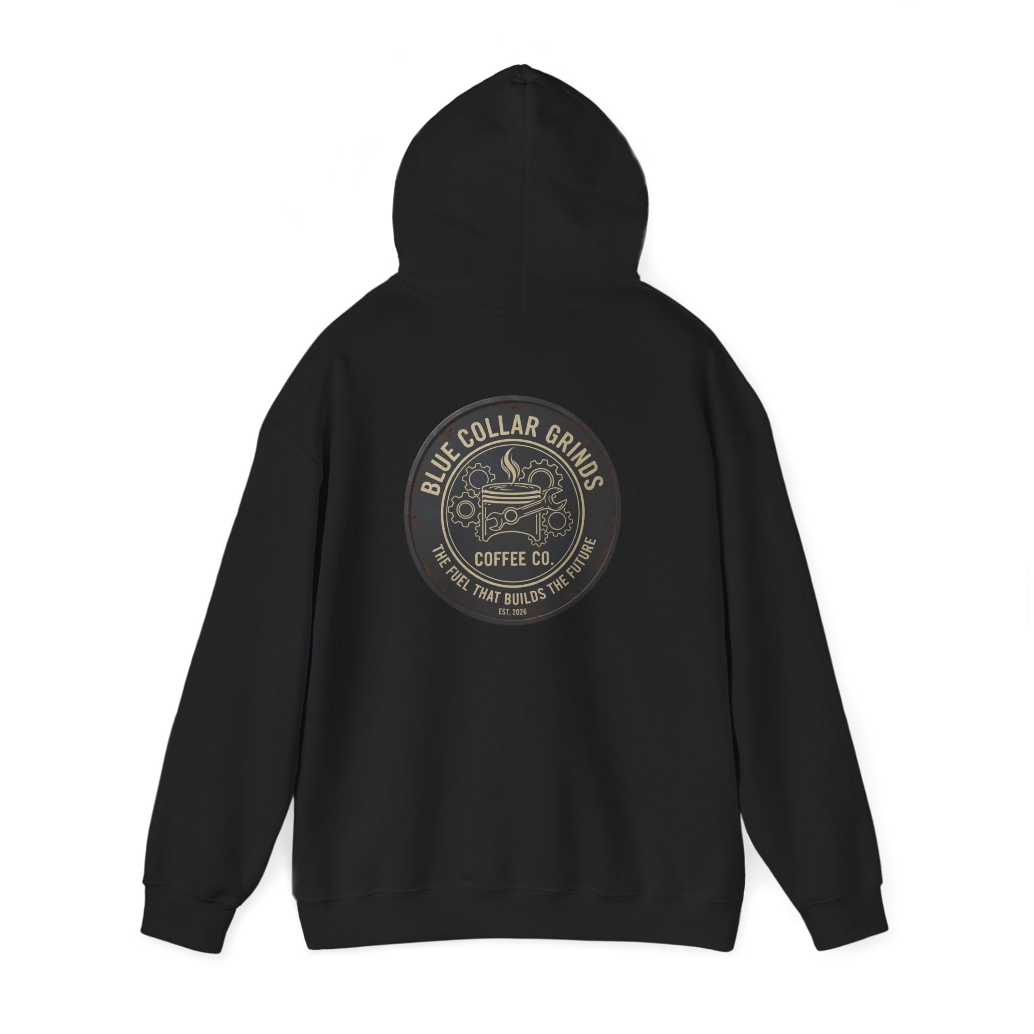 Blue Collar Grinds Coffee Co. Hoodie — Retro Logo Pullover