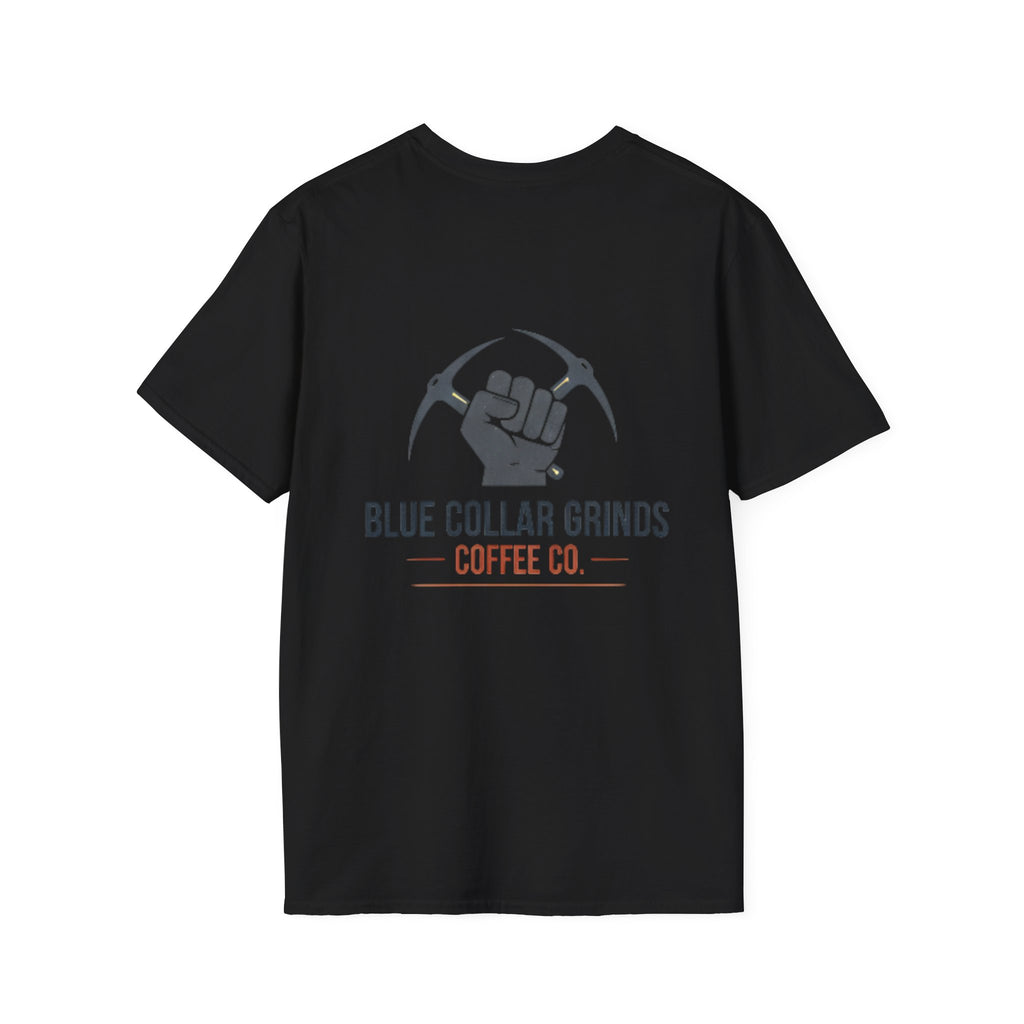 Blue Collar Grinds Coffee Co. T‑Shirt — Bold Back Logo Workwear Tee