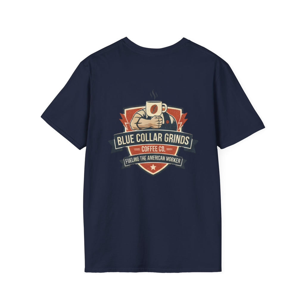 Blue Collar Grinds Coffee Co. T-Shirt — Vintage Worker's Coffee Graphic Tee