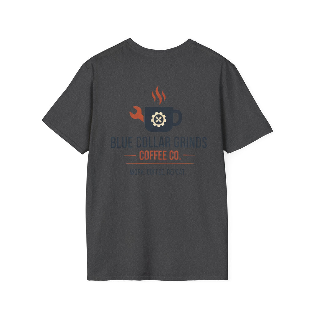 Blue Collar Grinds Coffee Co. T-Shirt — Work. Coffee. Repeat. Back Graphic Tee