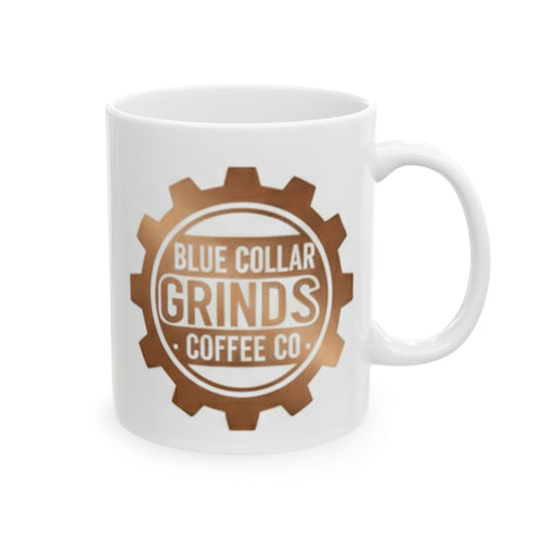 Blue Collar Grinds Coffee Co. Ceramic Mug — Rustic Gearhead (11oz, 15oz)