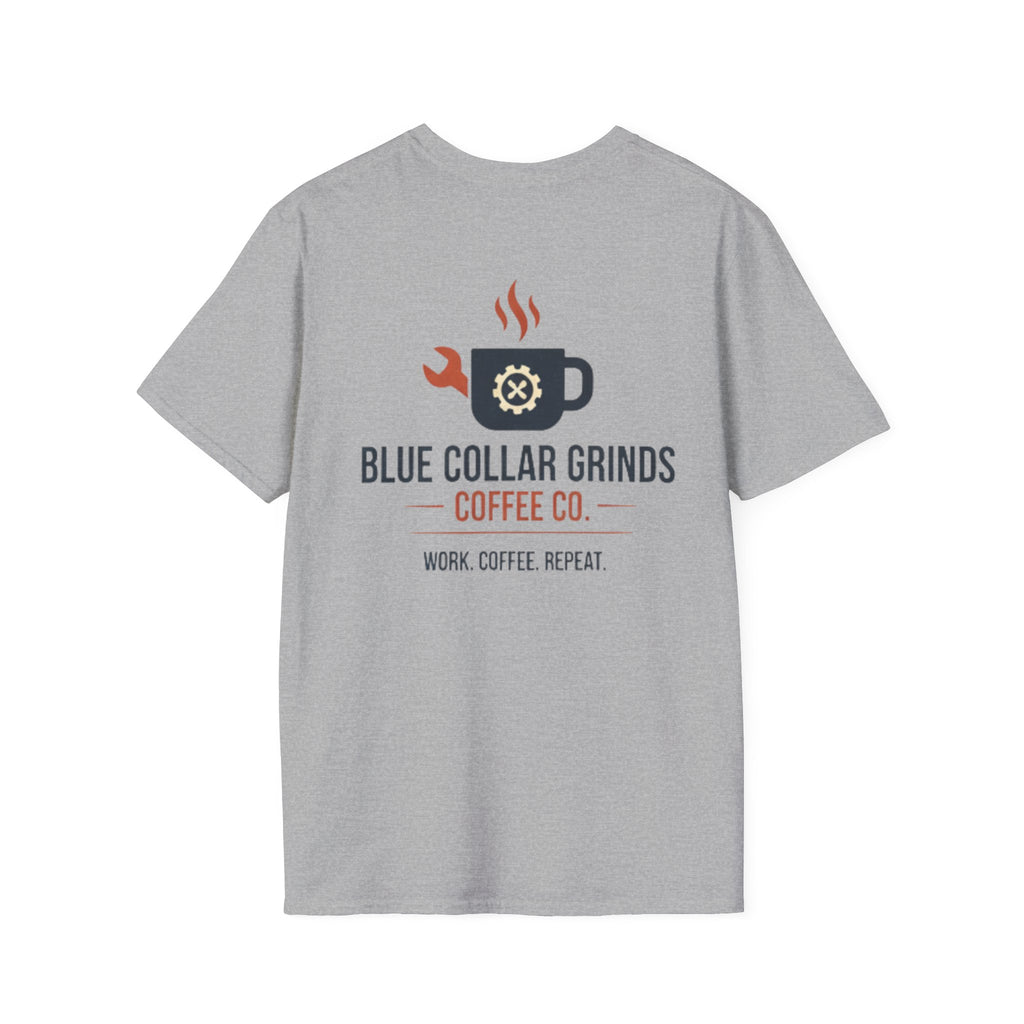 Blue Collar Grinds Coffee Co. T-Shirt — Work. Coffee. Repeat. Back Graphic Tee