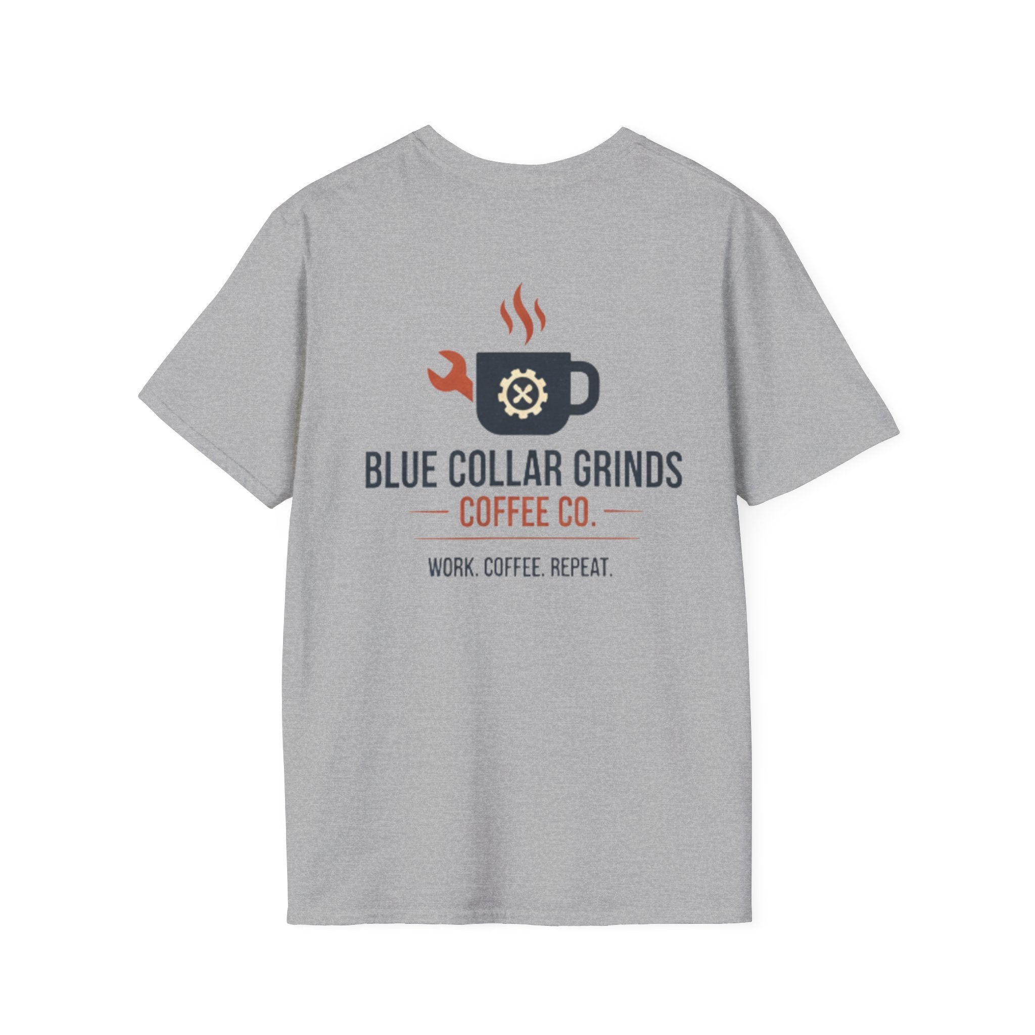 Blue Collar Grinds Coffee Co. T-Shirt — Work. Coffee. Repeat. Back Graphic Tee