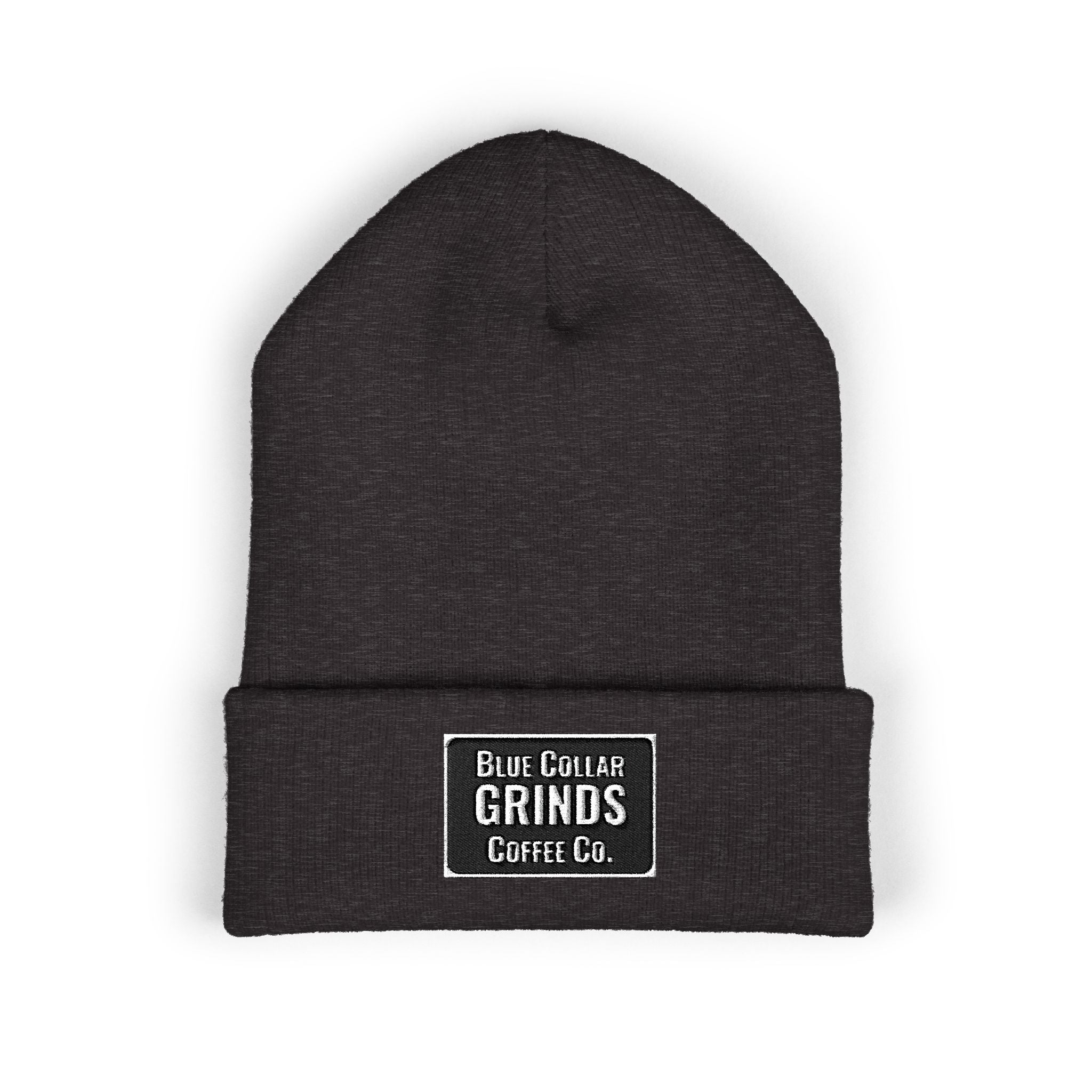Blue Collar Grinds Coffee Co. Embroidered Earth Patch Beanie – Classic Cuffed Knit Hat