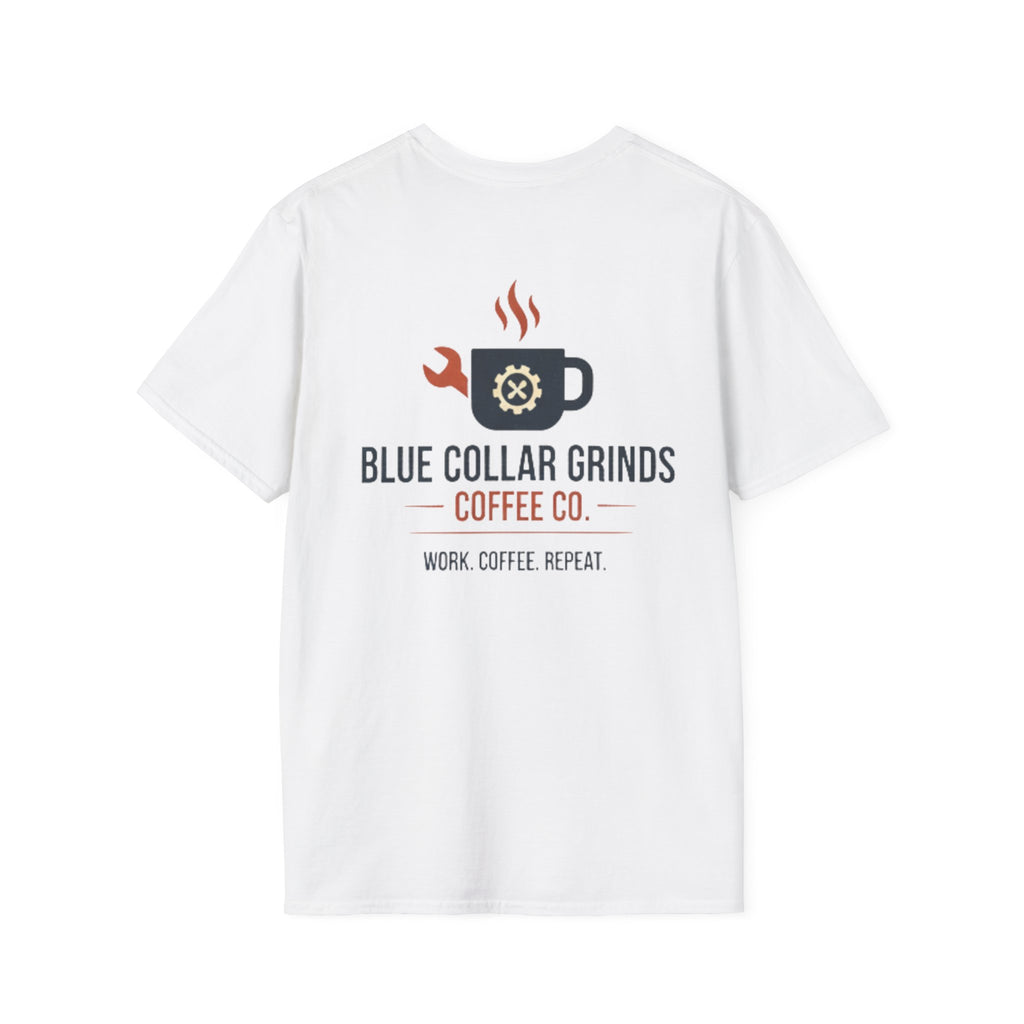 Blue Collar Grinds Coffee Co. T-Shirt — Work. Coffee. Repeat. Back Graphic Tee