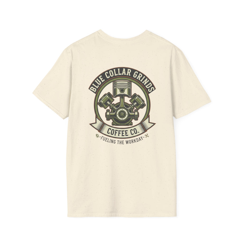 Blue Collar Grinds Coffee Co. T-Shirt — 'Fueling the Workday' Vintage Mechanic Logo