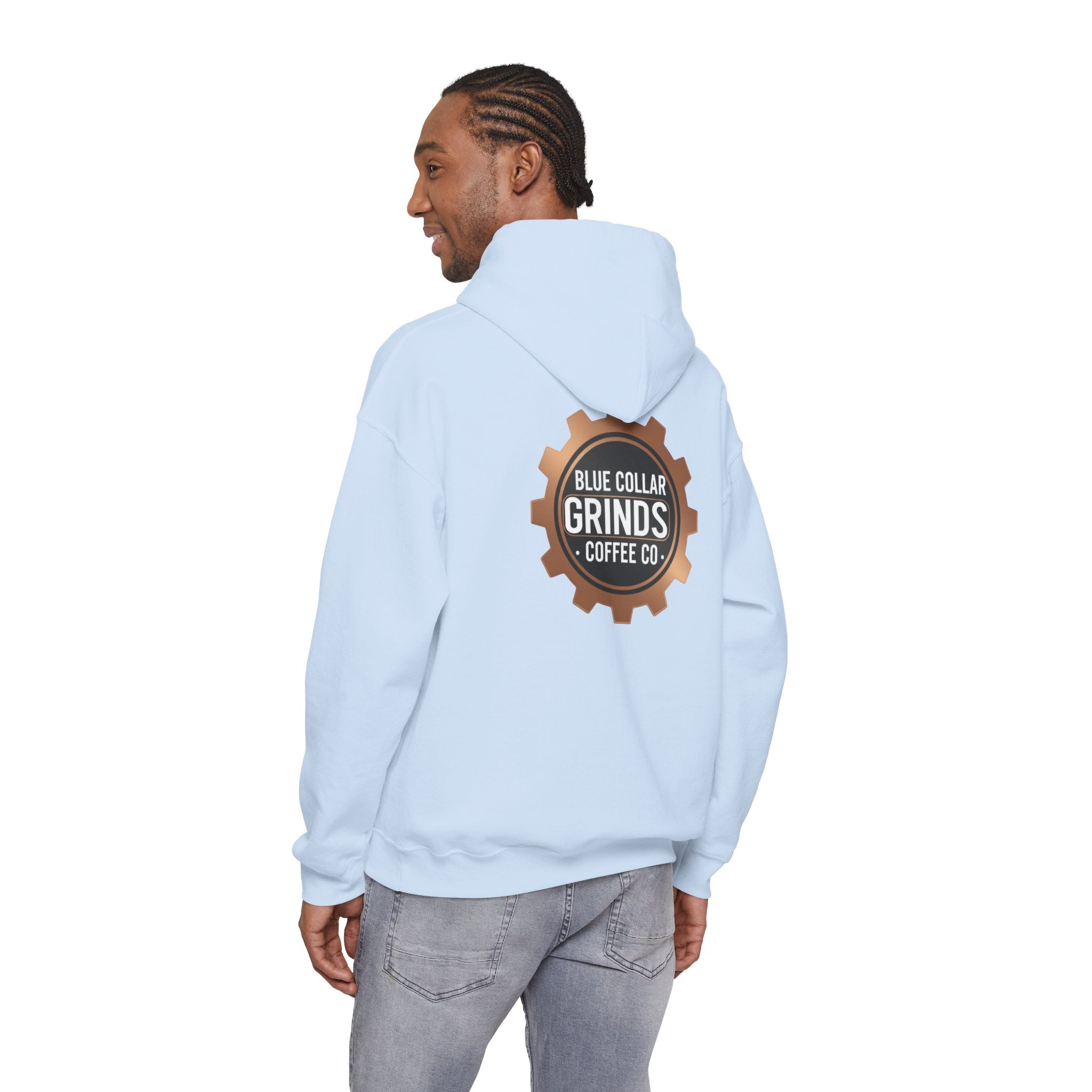 Blue Collar Grinds Coffee Co. Hoodie — Workwear Logo Pullover