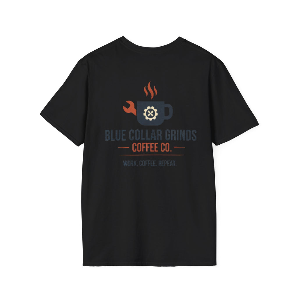 Blue Collar Grinds Coffee Co. T-Shirt — Work. Coffee. Repeat. Back Graphic Tee