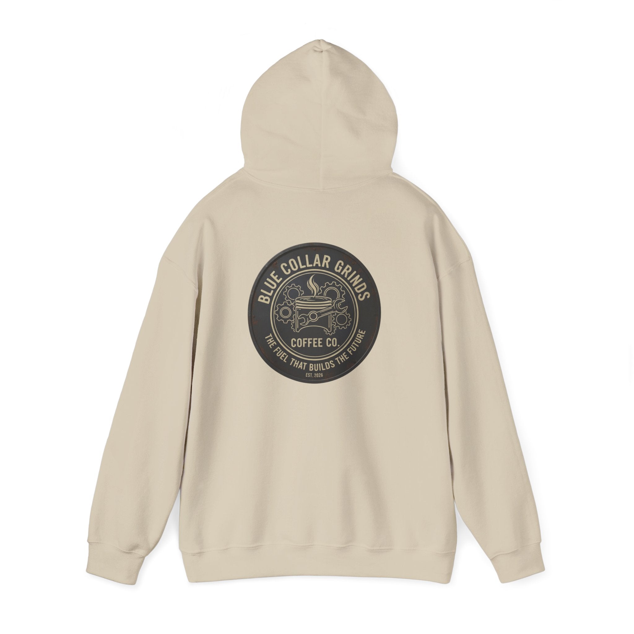 Blue Collar Grinds Coffee Co. Hoodie — Retro Logo Pullover