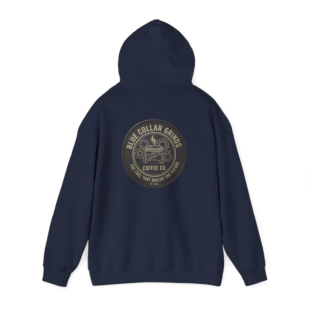 Blue Collar Grinds Coffee Co. Hoodie — Retro Logo Pullover