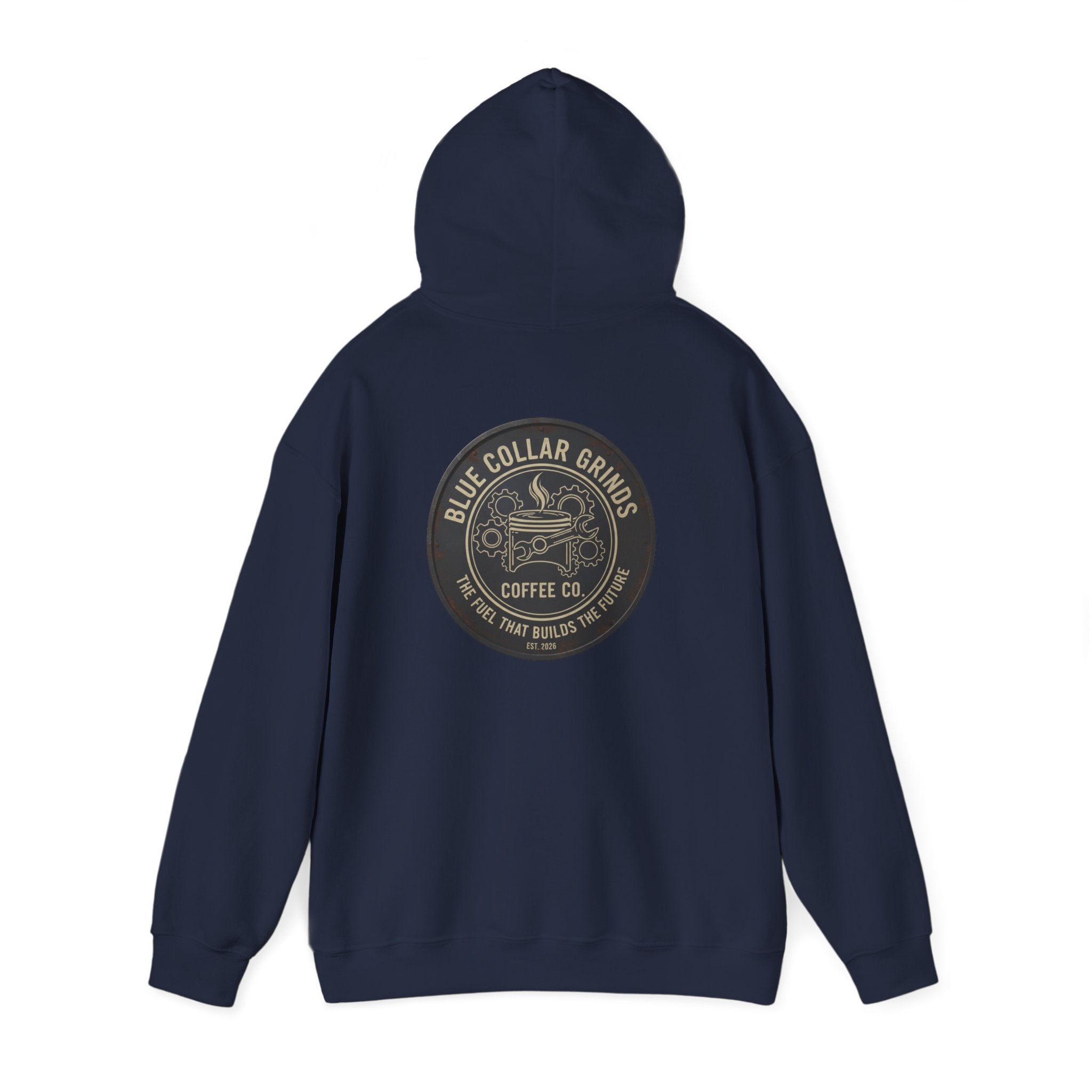 Blue Collar Grinds Coffee Co. Hoodie — Retro Logo Pullover