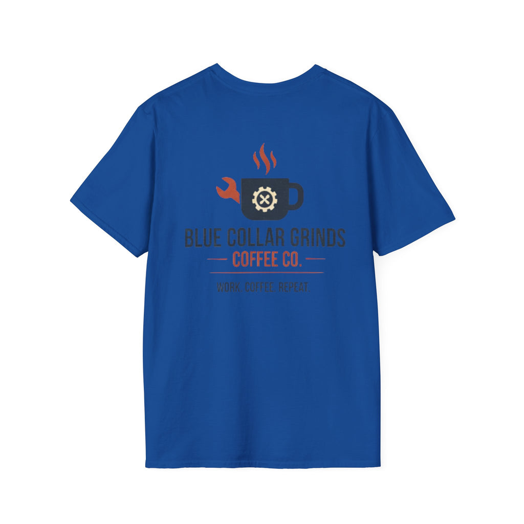 Blue Collar Grinds Coffee Co. T-Shirt — Work. Coffee. Repeat. Back Graphic Tee