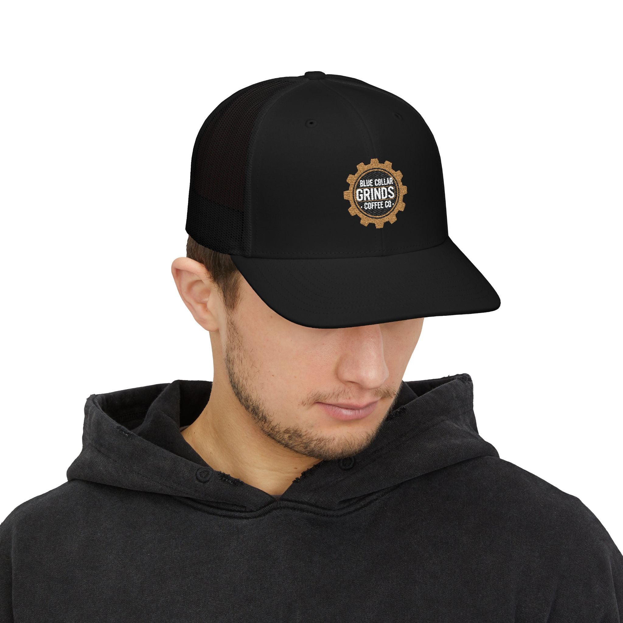 Blue Collar Grinds Coffee Co. Embroidered Trucker Cap — Gear Patch