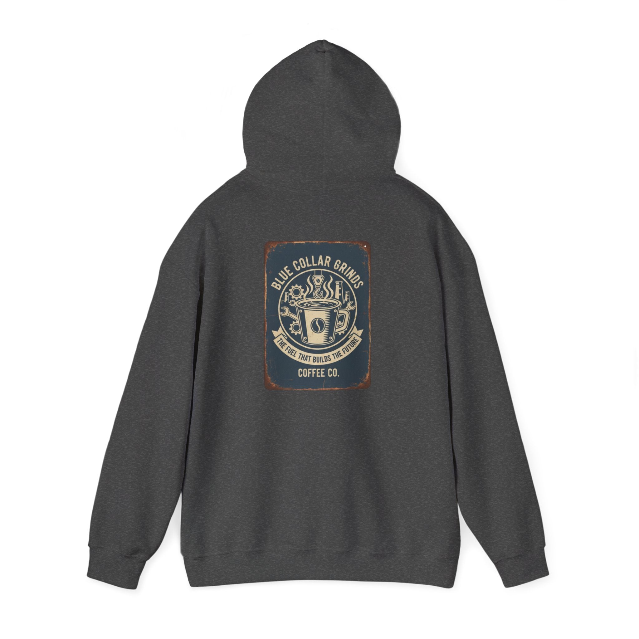Blue Collar Grinds Coffee Co. Vintage Logo Hoodie — Retro Coffee Shop Sweatshirt