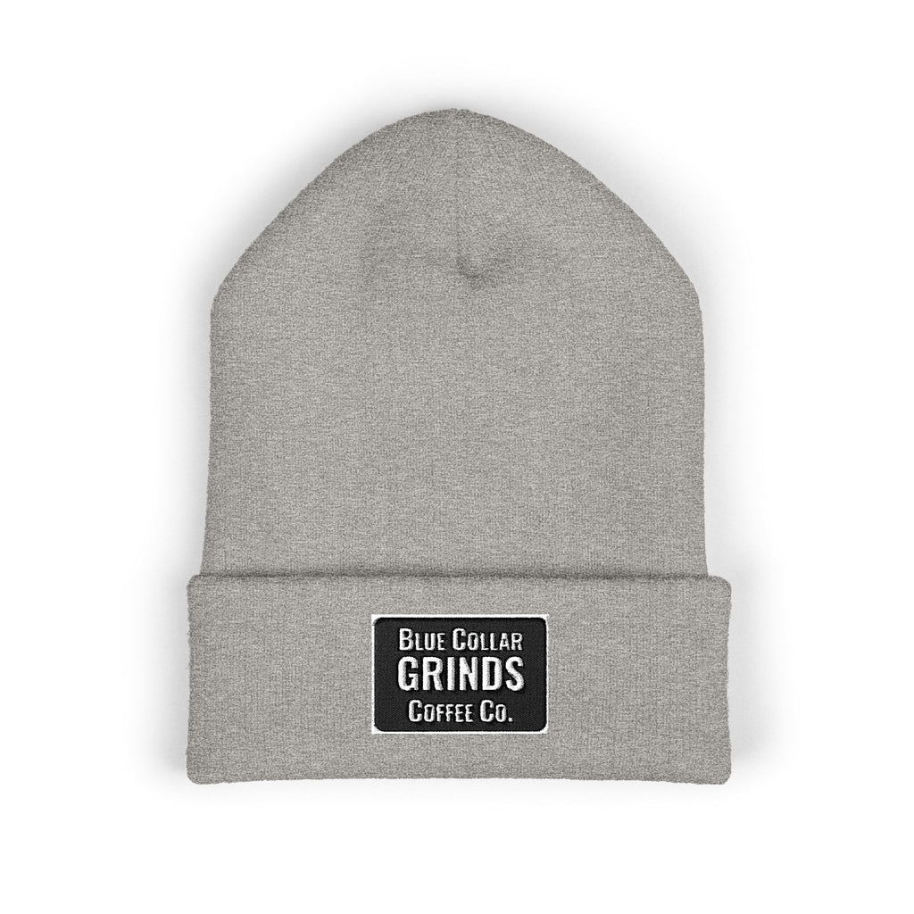 Blue Collar Grinds Coffee Co. Embroidered Earth Patch Beanie – Classic Cuffed Knit Hat