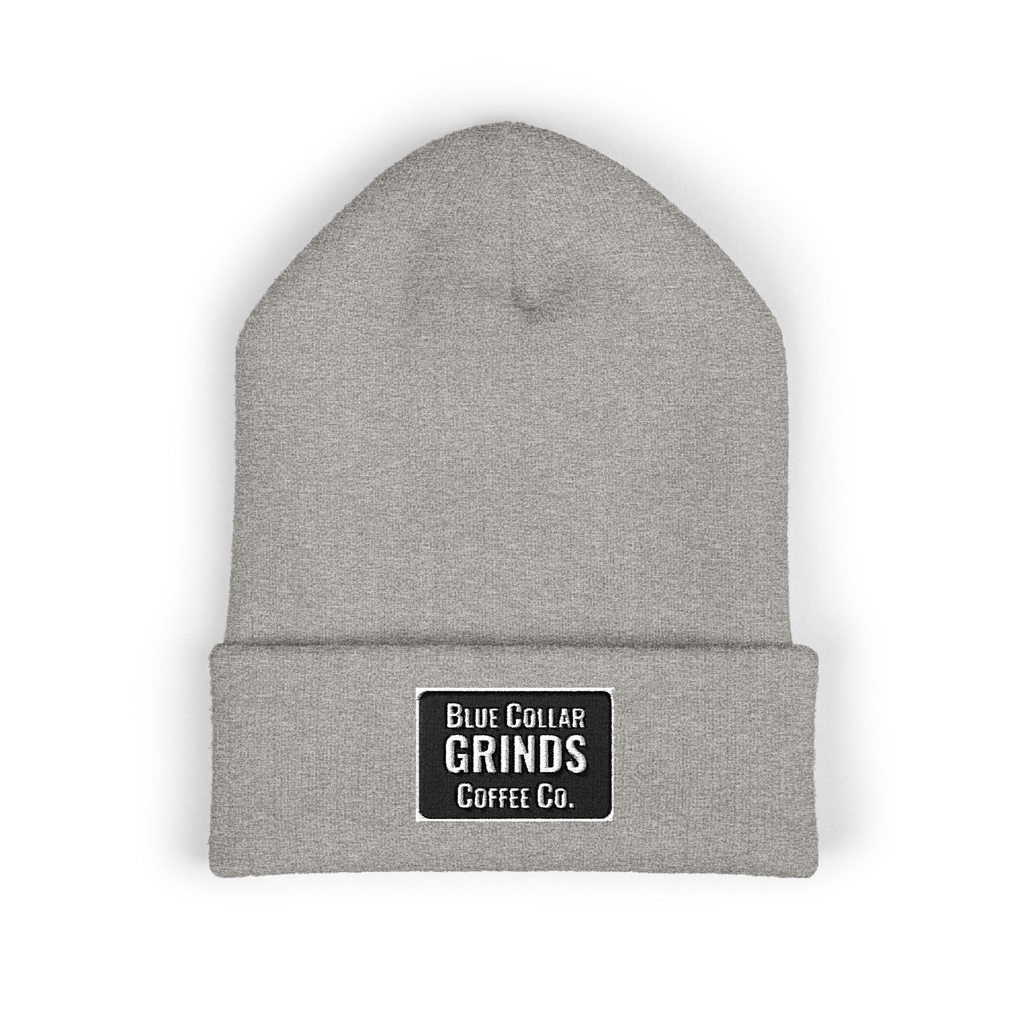 Blue Collar Grinds Coffee Co. Embroidered Earth Patch Beanie – Classic Cuffed Knit Hat
