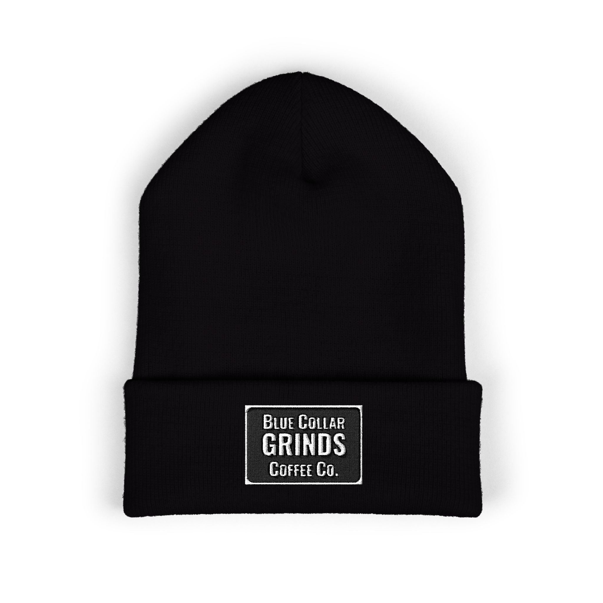 Blue Collar Grinds Coffee Co. Embroidered Earth Patch Beanie – Classic Cuffed Knit Hat