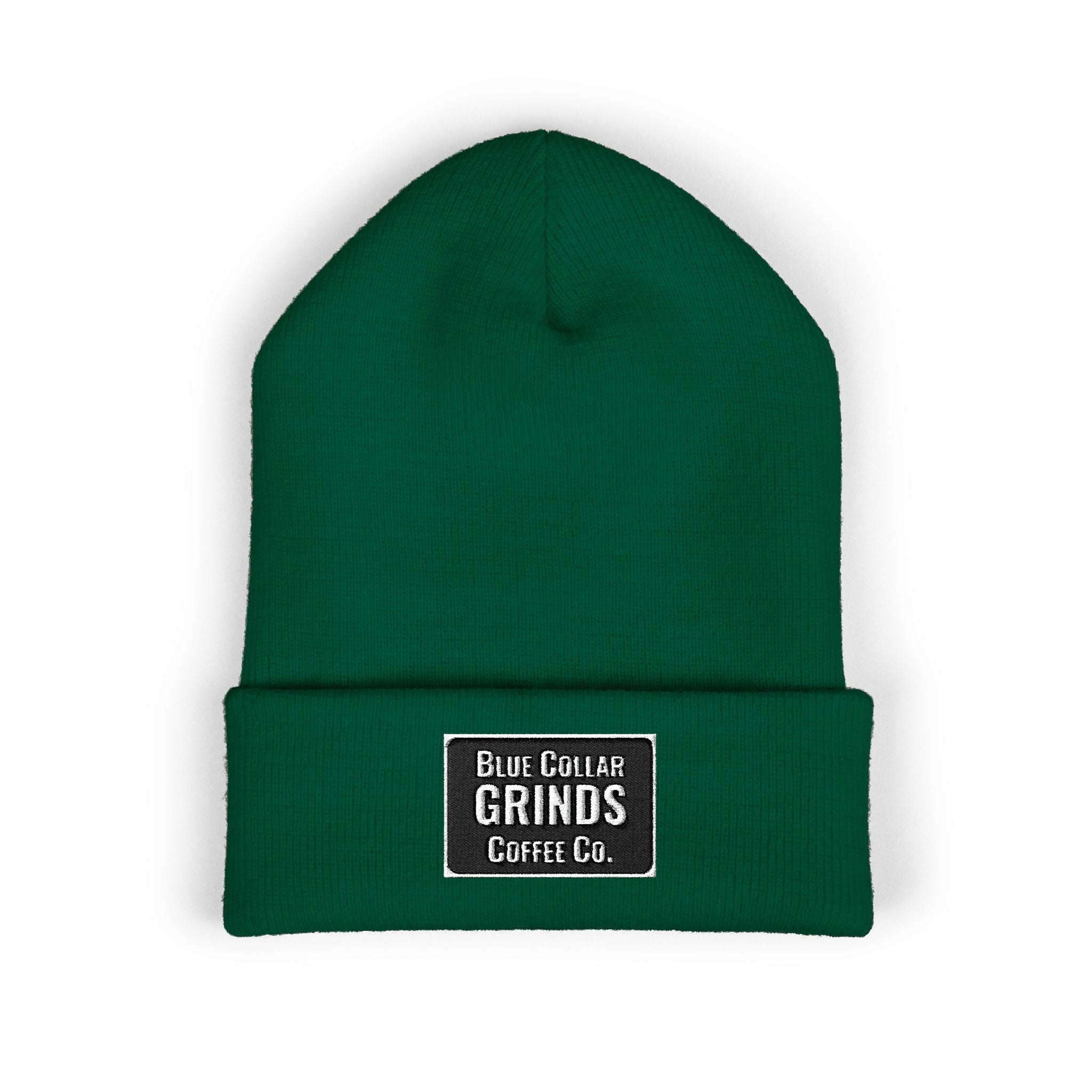 Blue Collar Grinds Coffee Co. Embroidered Earth Patch Beanie – Classic Cuffed Knit Hat
