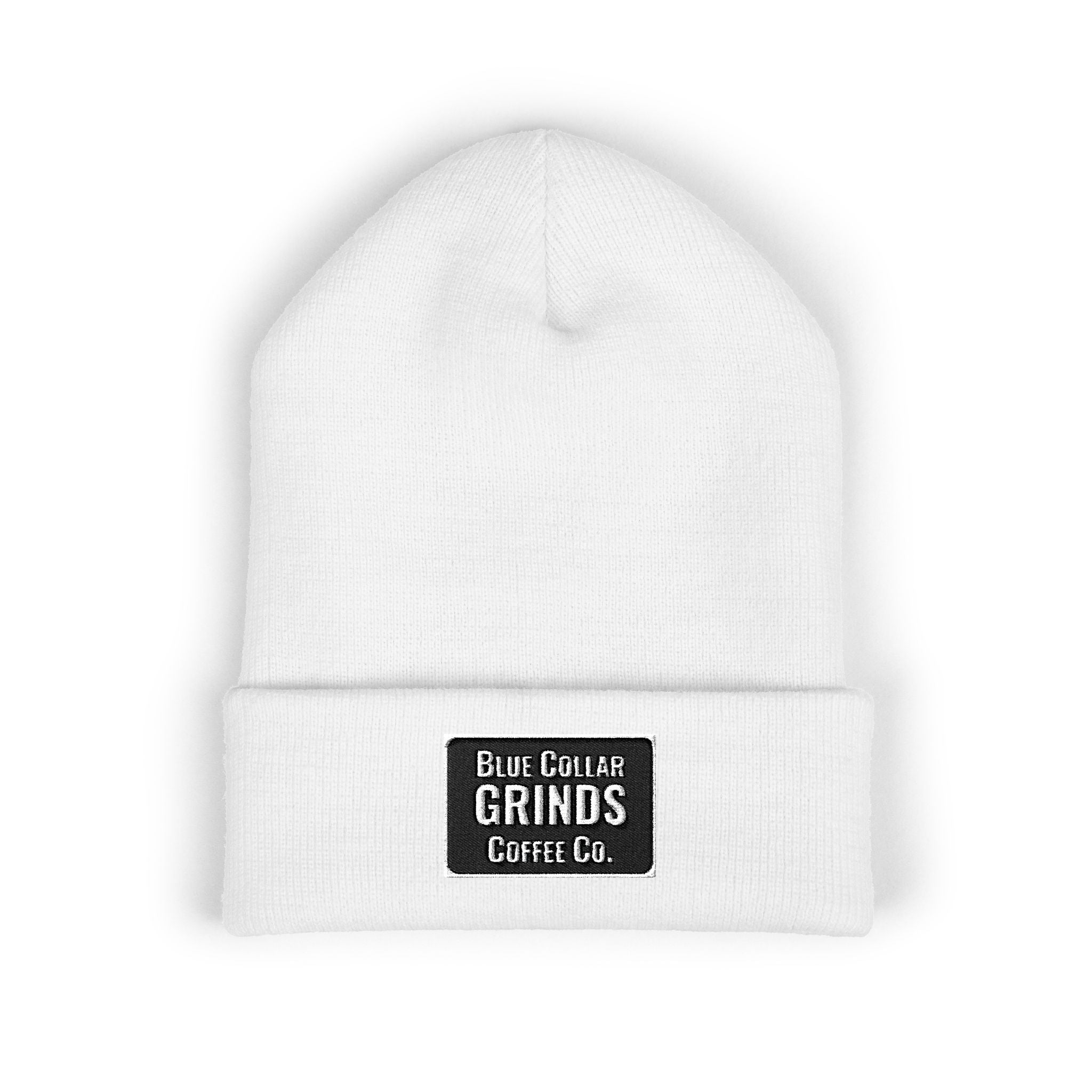 Blue Collar Grinds Coffee Co. Embroidered Earth Patch Beanie – Classic Cuffed Knit Hat