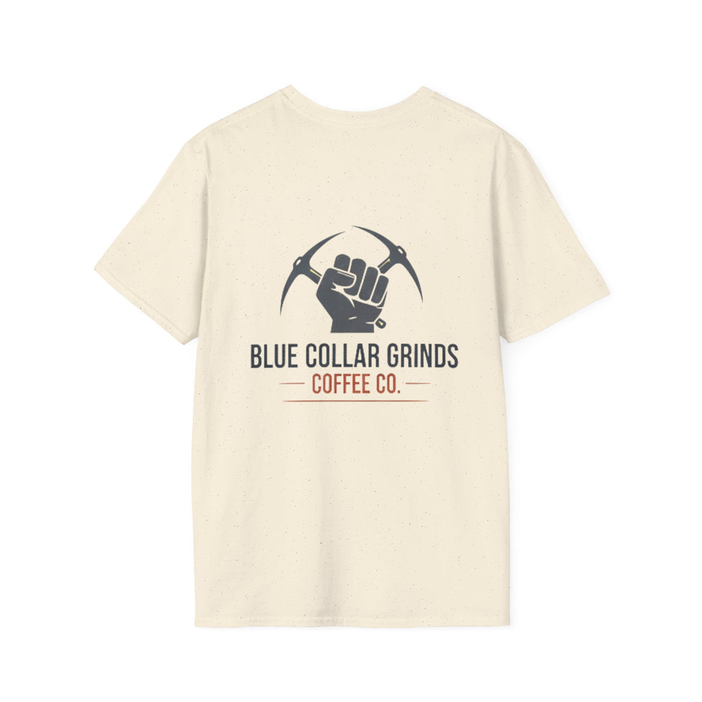 Blue Collar Grinds Coffee Co. T‑Shirt — Bold Back Logo Workwear Tee