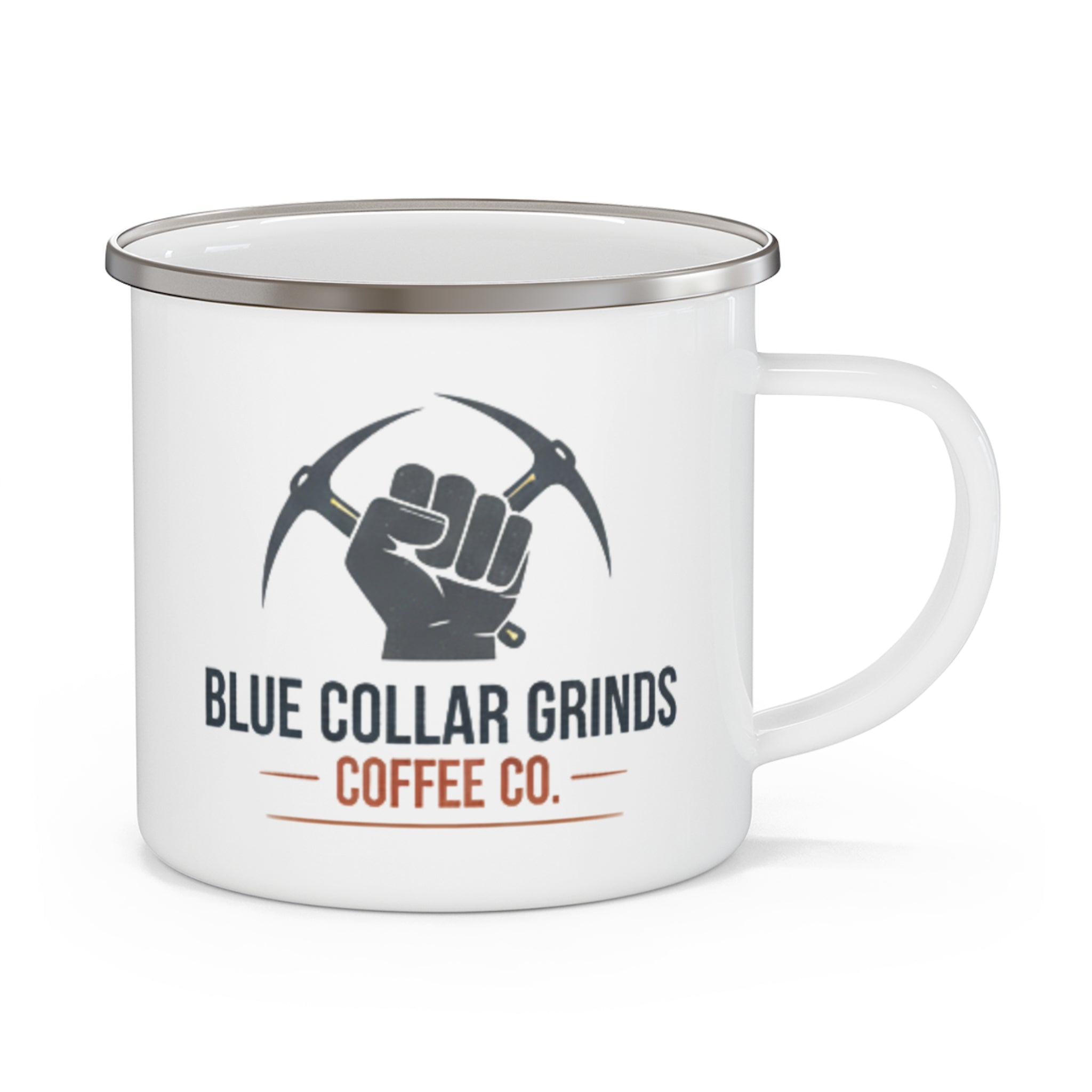 Blue Collar Grinds Coffee Co. Enamel Camping Mug — Outdoor Coffee Cup