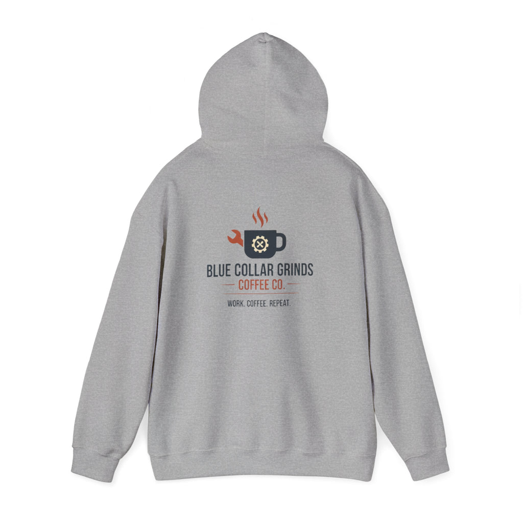 Blue Collar Grinds Coffee Co. Hoodie – Work. Coffee. Repeat. Graphic Pullover