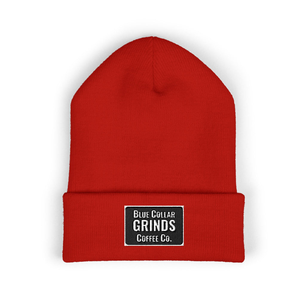 Blue Collar Grinds Coffee Co. Embroidered Earth Patch Beanie – Classic Cuffed Knit Hat