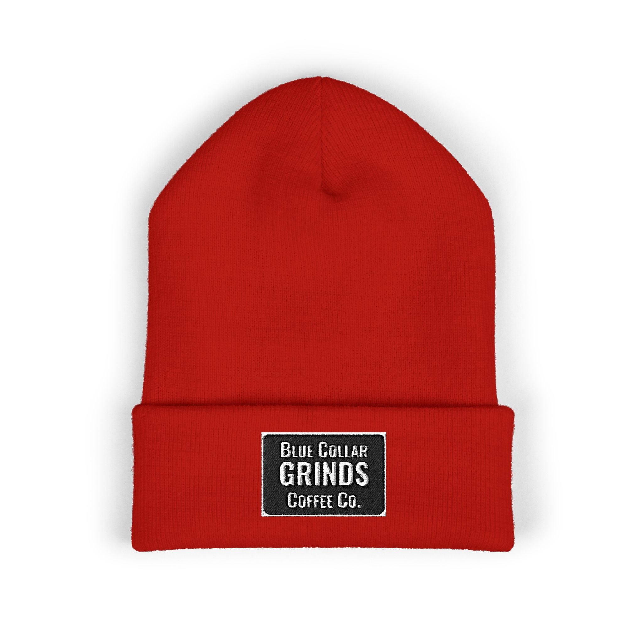Blue Collar Grinds Coffee Co. Embroidered Earth Patch Beanie – Classic Cuffed Knit Hat