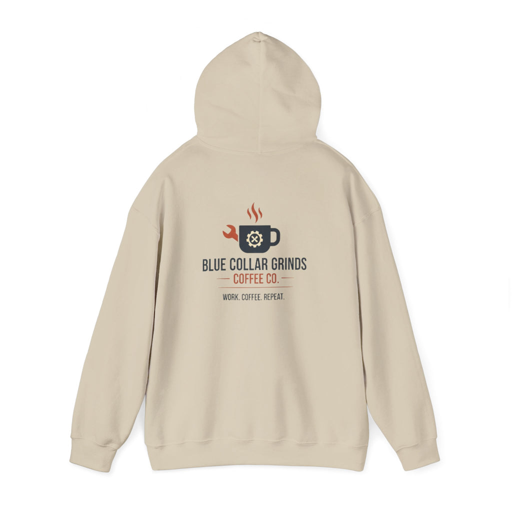 Blue Collar Grinds Coffee Co. Hoodie – Work. Coffee. Repeat. Graphic Pullover