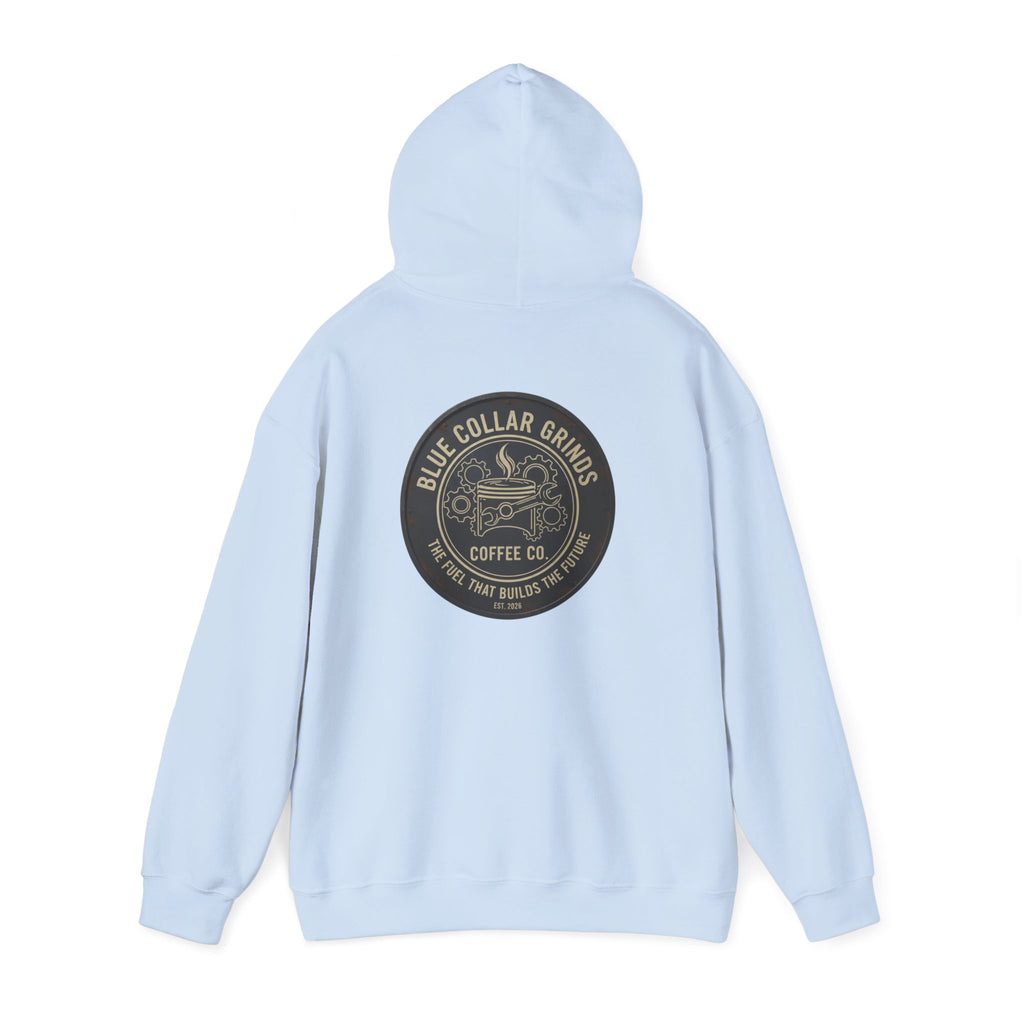 Blue Collar Grinds Coffee Co. Hoodie — Retro Logo Pullover