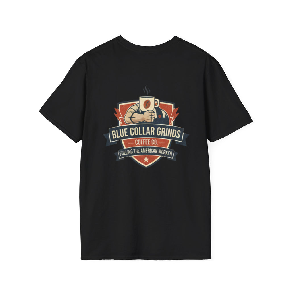 Blue Collar Grinds Coffee Co. T-Shirt — Vintage Worker's Coffee Graphic Tee