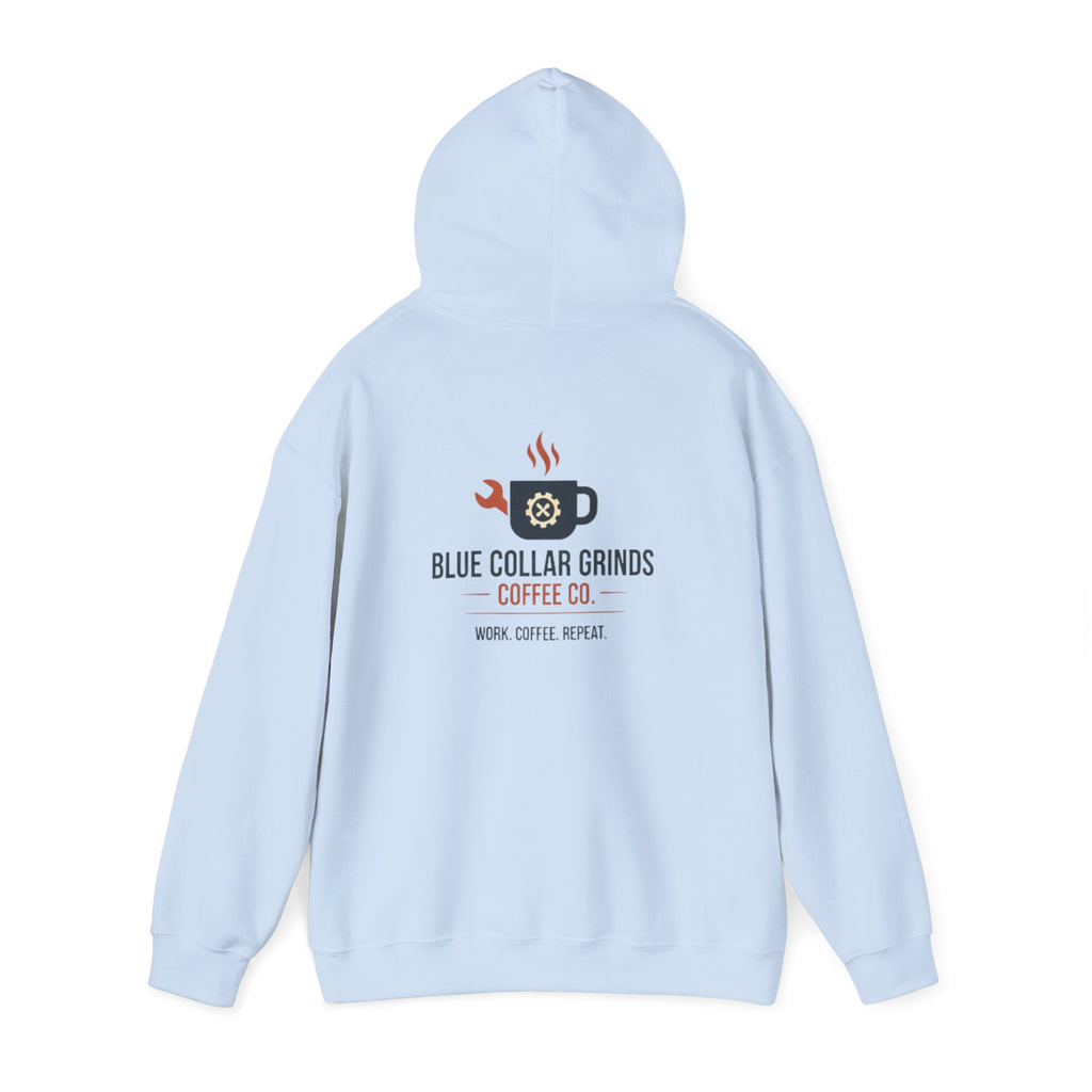Blue Collar Grinds Coffee Co. Hoodie – Work. Coffee. Repeat. Graphic Pullover