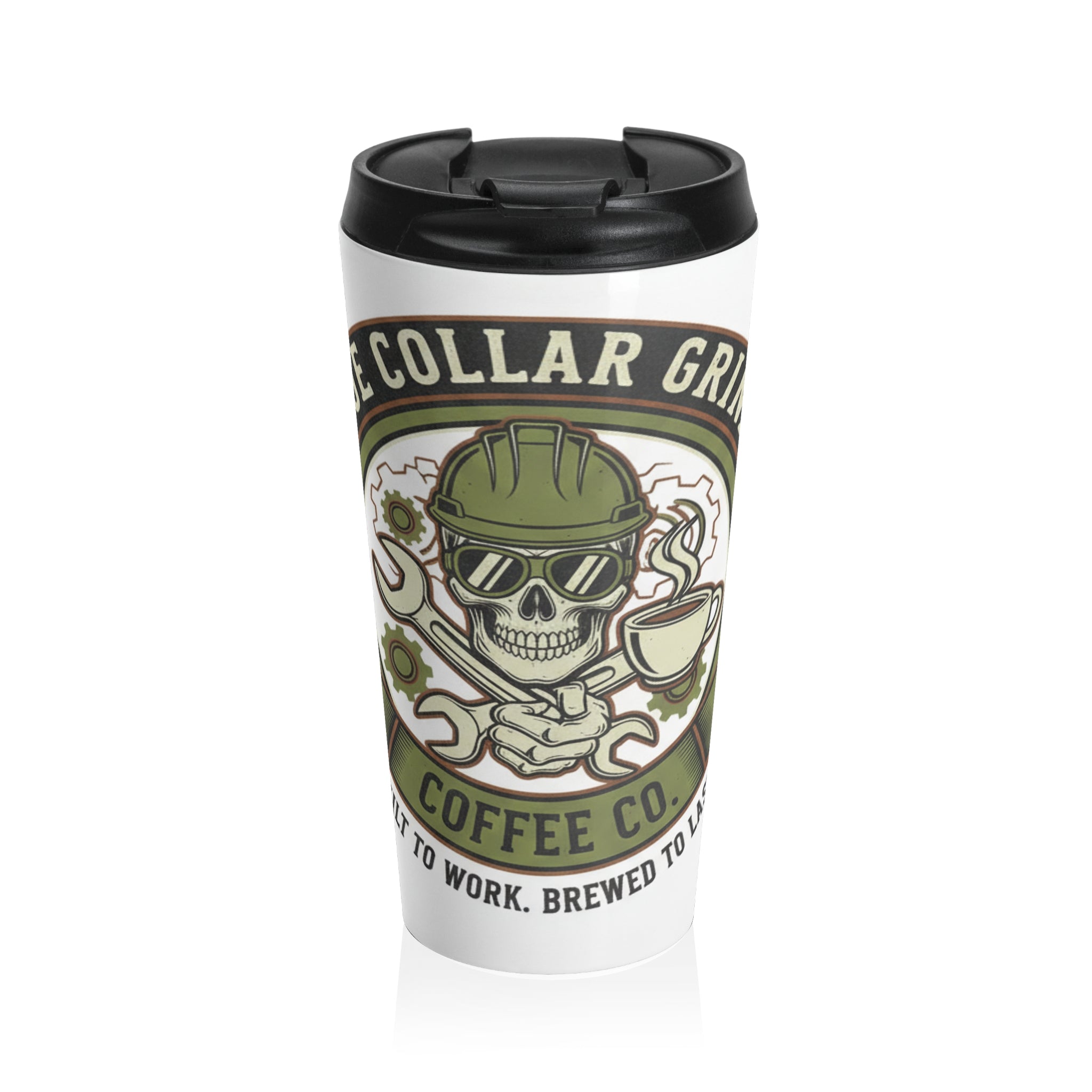 Blue Collar Grinds Coffee Co. Stainless Steel Travel Mug - Skull & Tools