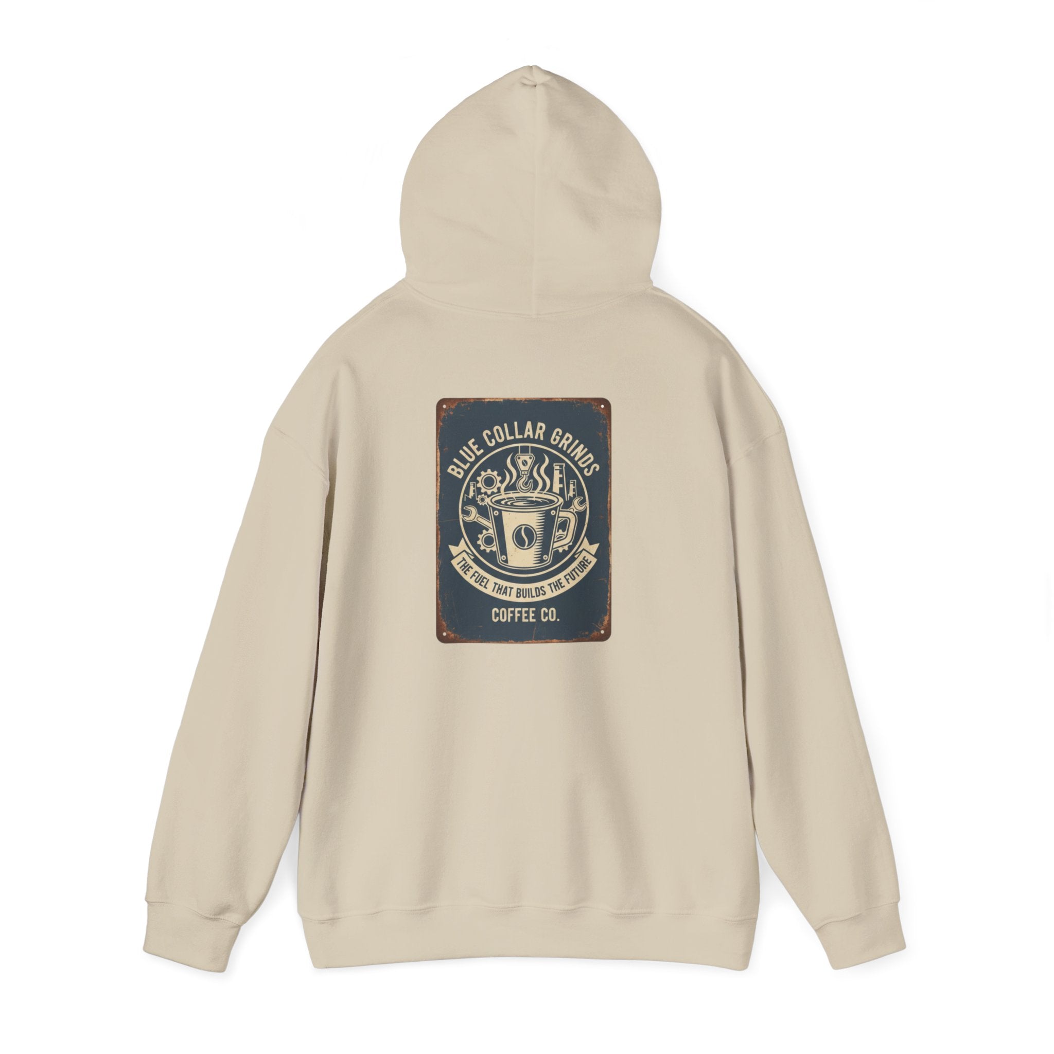 Blue Collar Grinds Coffee Co. Vintage Logo Hoodie — Retro Coffee Shop Sweatshirt