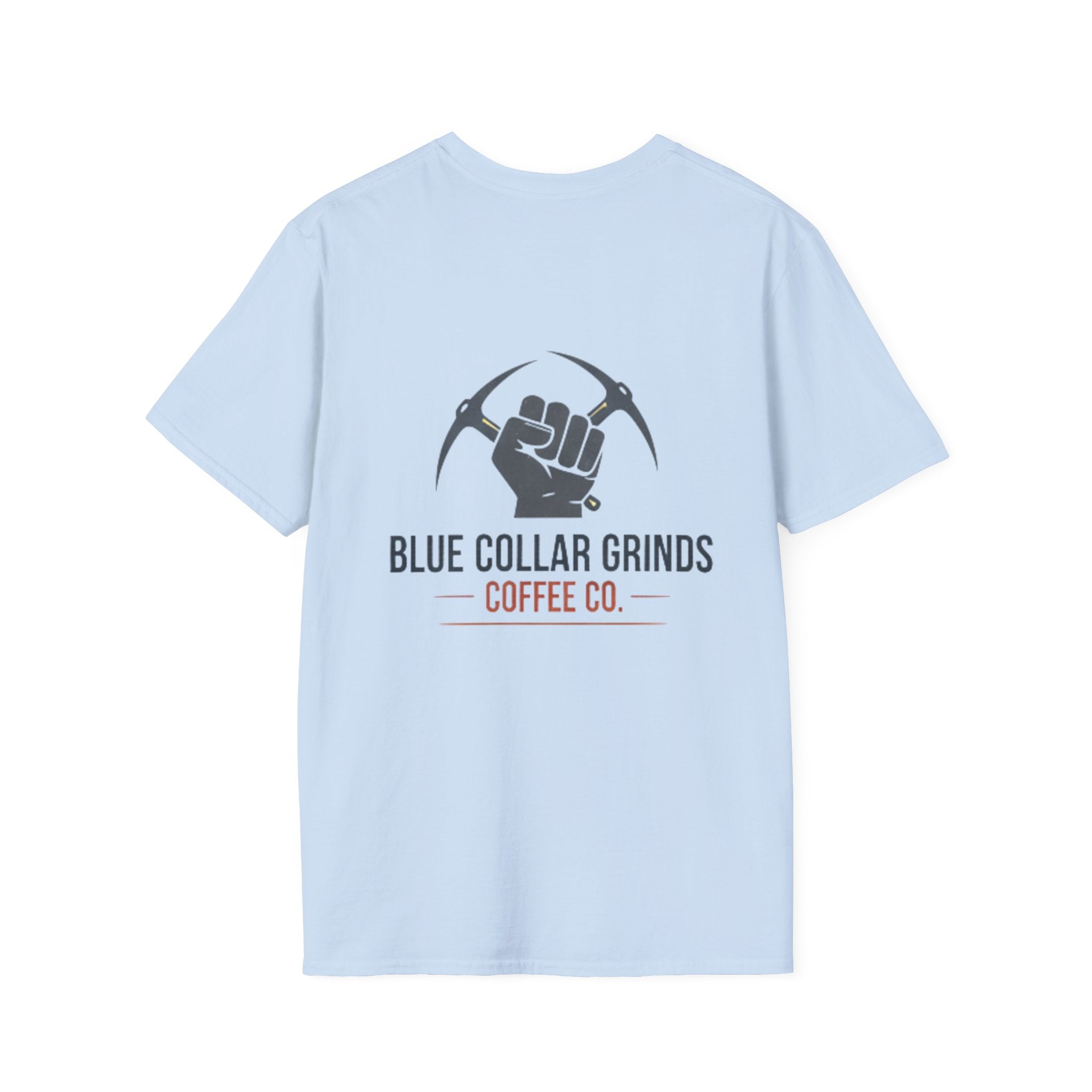 Blue Collar Grinds Coffee Co. T‑Shirt — Bold Back Logo Workwear Tee