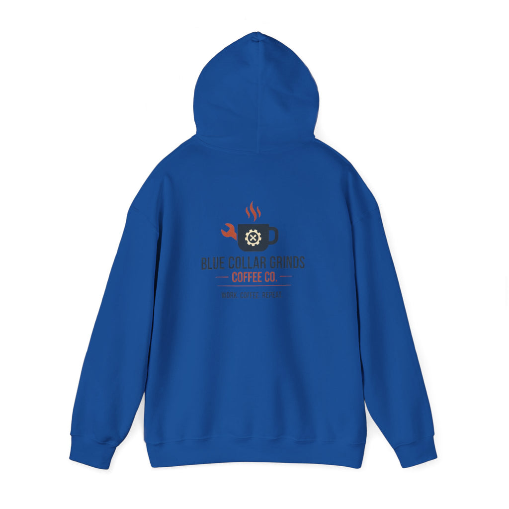 Blue Collar Grinds Coffee Co. Hoodie – Work. Coffee. Repeat. Graphic Pullover